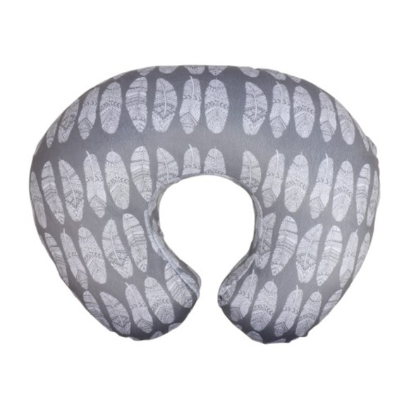 Minky Nursing Pillow Slipcover Gray Feathers Baby - Picture 2 of 5